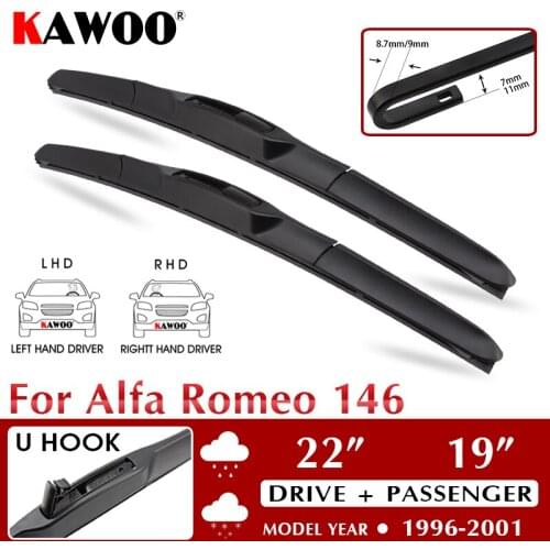 KAWOO Car Wiper Blades for Alfa Romeo 146 22"+19" 1996 1997 1998 1999 2000 2001 Wipers Fit U Hook Arms Auto Accessories Styling