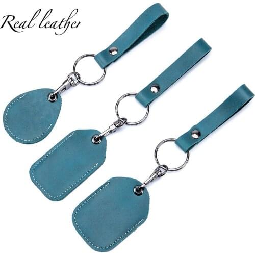 Cowhide Genuine Leather Access Card Cover Keychain Pocket for Car Keys Wallet Clip Ring Women Men Handmade Accessories DIY Gift