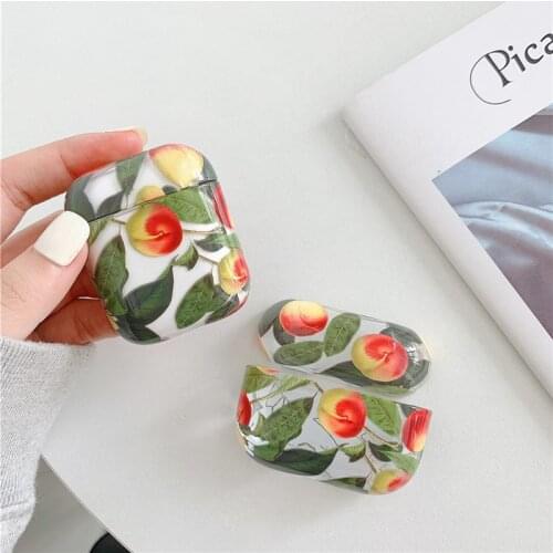 KJOEW Earphone Protective Case For Apple Airpods 2 3 Fruit Pattern Transparent Hard PC Cover For AirPods Case Peach Headset Case