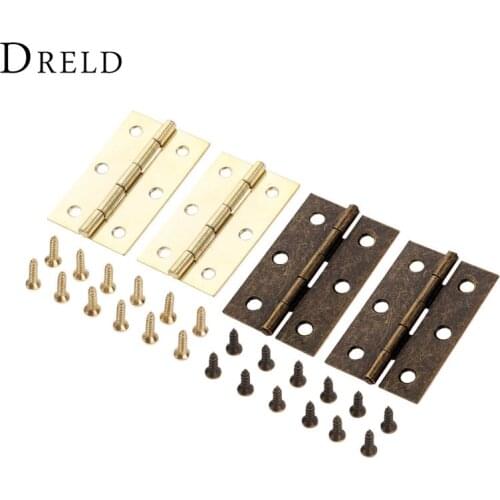 DRELD 2pcs 63*40mm Antique Furniture Hinge Cabinet Drawer Door Butt Hinge Vintage Jewelry Wood Box Decorative Hinges 180 Degree