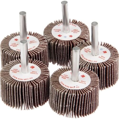 DRELD 5Pcs Dremel Accessories Rotary Tool 40mm Grinding Buffing Sandpaper Flap Wheel Head with Mandrel for Mini Drill Grit 80