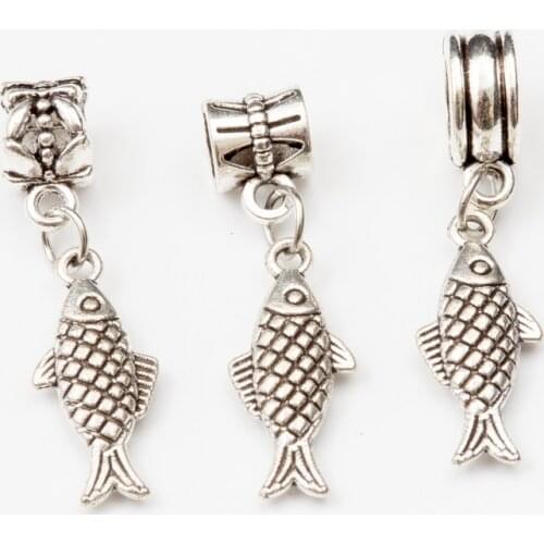 10pcs fish European Bead Vintage Silver Charms fit for pandora style Bracelets Necklace DIY Metal Jewelry Making JA600083