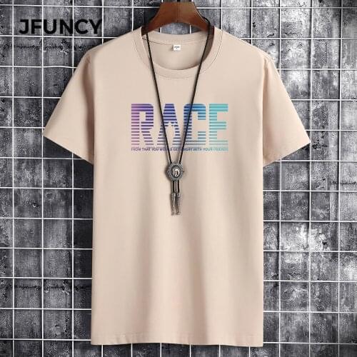JFUNCY 2021 Summer Plus Size Cotton Men T-shirts Short Sleeve Tshirt Male Letter Print Man Casual Tops Oversize Loose Streetwear