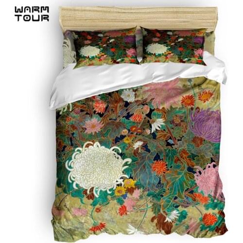 WARMTOUR Duvet Cover Flower Japanese painting Duvet Cover Set 4 Piece Bedding Set For Beds