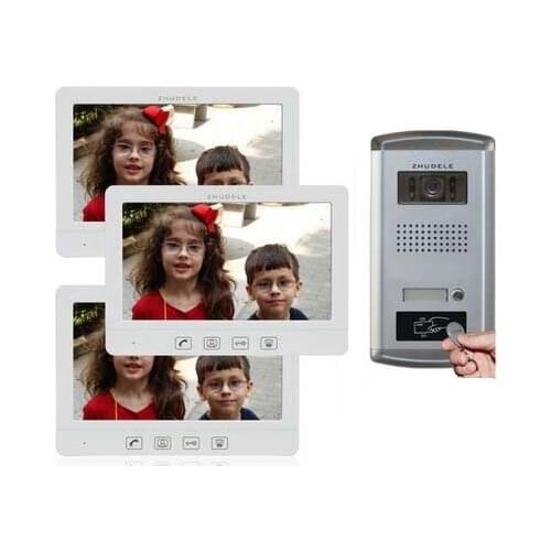 ZHUDELE Inercom System Kits 3X10.1" Video Door Phone Monitor+Waterproof Explosion-proof IR Camera, Extra CCTV Camera ID Card