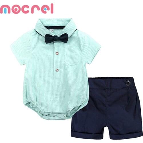 Summer Boy Gentleman Suit Green Stripe Candy Baby Package Fart Garment Shorts Two-Piece Outfit Childrens Clothing