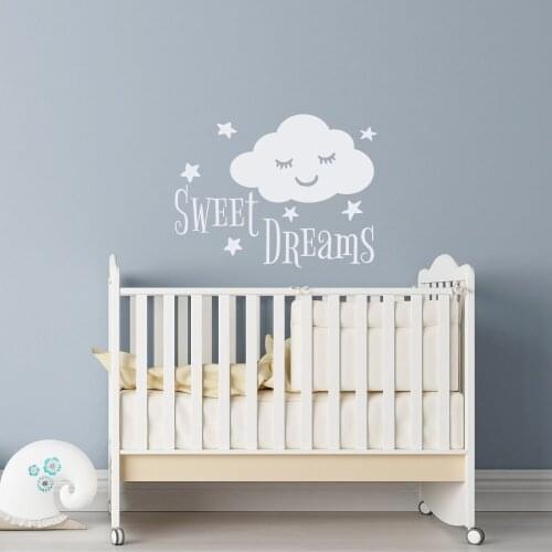Sweet Dreams Quote Wall Decal Nursery Sticker Sleeping Cloud with Stars Vinyl Wall Sticker for Kids Rooms Bedroom Decor D455