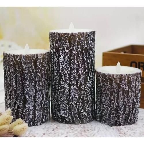 Set of 3 Battery operate Dancing Moving wick LED Pine tree Candle Paraffin Wax Pillar Swinging Flame Wedding f/Home Party Club