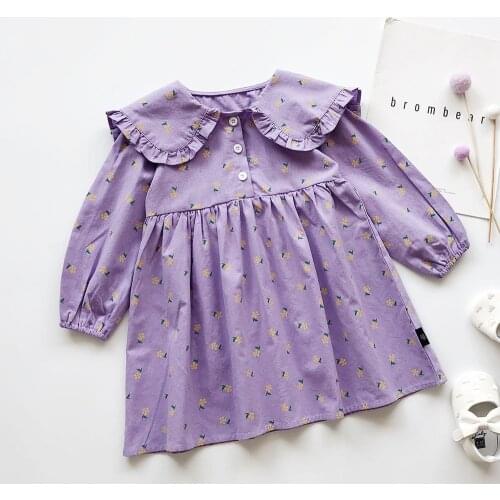New Fashion Doll Collar Dresses Girls Kids Print Princess Clothing Korean Style Casual Dress For 1-8Y Girls Children Costume