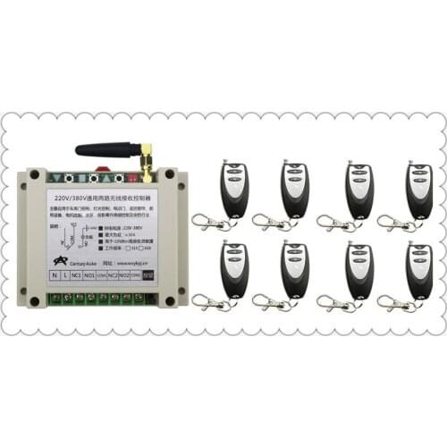 New AC220V 250V 380V 30A 2CH Remote Control Garage Door RF Wireless Remote Control Switch System 8X Transmitter + 1 X Receiver