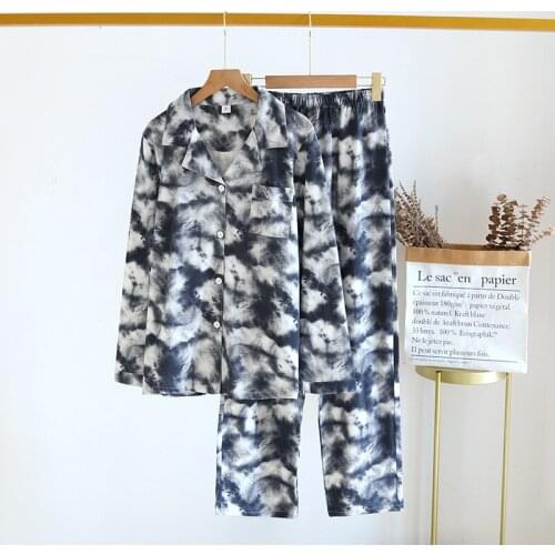 Autumn Retro Tie Dyeing Style Pajamas for Women and Men Long Sleeve Trousers Leisure Home Clothes Lovers Cotton Two Piece Set