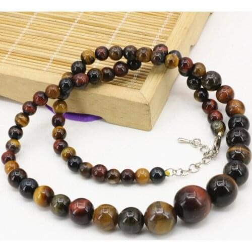 Rope Necklace Natural Tiger Eye Stone 6-14mm Multicolor Round Beads Fashion Women Chain Tower Choker Jewelry 18inch B3194