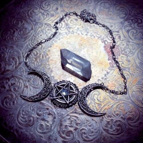 Triple Moon Necklace wiccan jewelry triple goddess pentacle necklace pentagram necklace pagan necklace