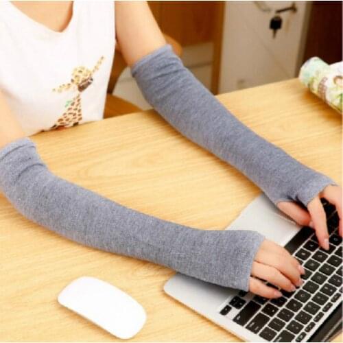 Fashion Women Long Sleeve Fingerless Gloves Cotton Stretch Solid Color Striped Elbow Gloves 2020 Warm Knitted Gloves Work Gloves