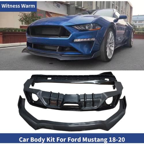Carbon Fiber Front splitter rear bumper diffuser lip back bumper spoiler side skirts apron for Ford Mustang body kit 2018