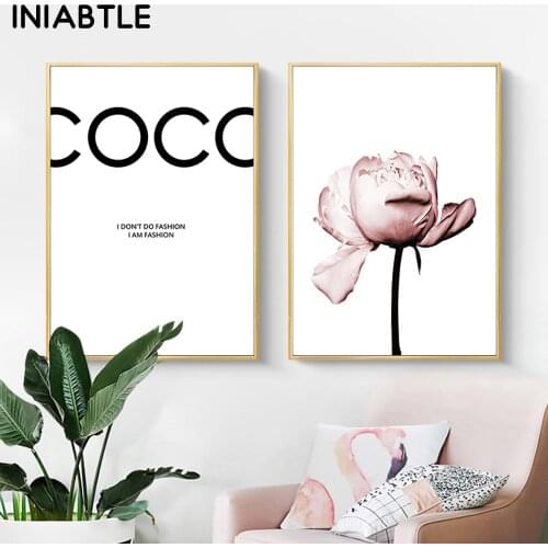 Peony Flower Coco Print Fashion Wall Art Poster Blush Pink Canvas Prints Painting Nordic Decoration For Living Room Home Decor