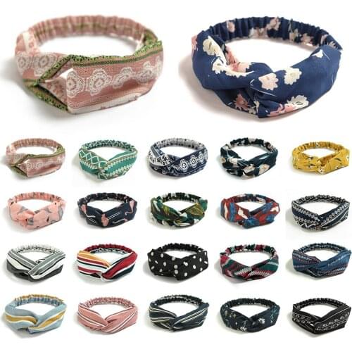 Fashion Bohemian Hairbands Print Headbands for Women Girls Retro Cross Knot Turban Bandanas Ladies Headwear Hair Accessories