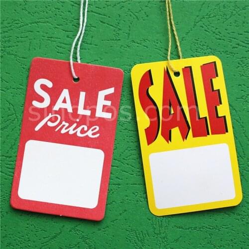 Pre-strung Sale Tag 45x73mm, garment price tags with cord packaging label gift hangtag hang string paper promotional ticket card