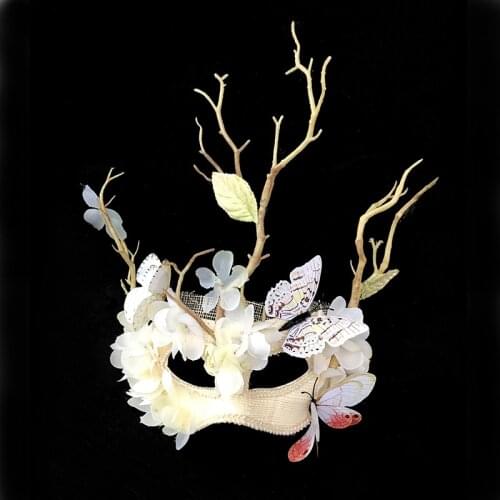 Drop Shipping Fine Handmade White Flower Lace Mask Masquerade Party Makeup Opera Butterflies Antler Masks Vintage