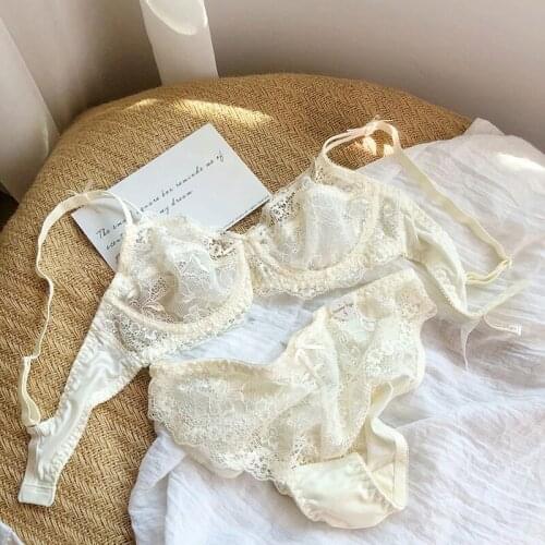 Wriufred Sexy lingerie female ultra-thin lace bra with briefs set plus size underwire push up lingerie ABCD cup women underwear