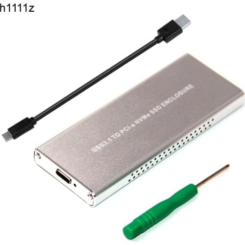 Silver Aluminum HDD Case USB3.1 to PCIE NVME M2 SSD Enclosure with Type C Cable M.2 NGFF M Key Heatsink Hole HDD Box for M.2 SSD