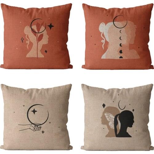 Scandinavian Decor Orange Pillow Case Moon Butterfly Woman Decorative 45*45 40*40 Outdoor Cushion Cover Living Room Decoration