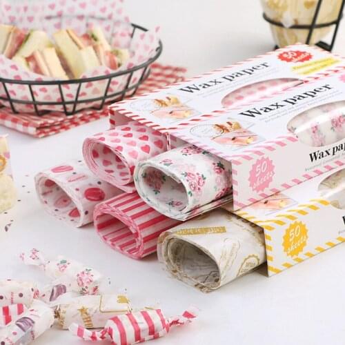 50Pcs/Set Wax Paper Food Grade Grease Paper Food Wrapping Paper For Bread Candy Cake Burger Fries Oilpaper Baking Tools 21*25cm