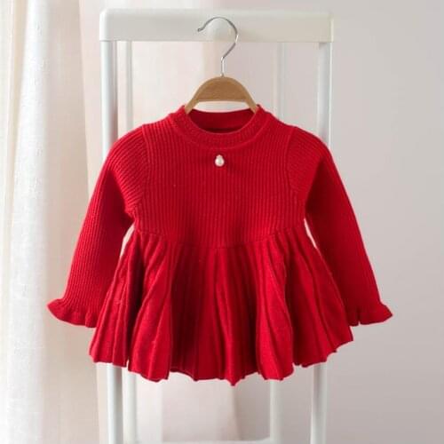 Girls Knit Sweater Dress autumn winter Infant Toddler baby Red Shirt for girl Kid princess Warm Christmas Tops Dresses 6M 12M