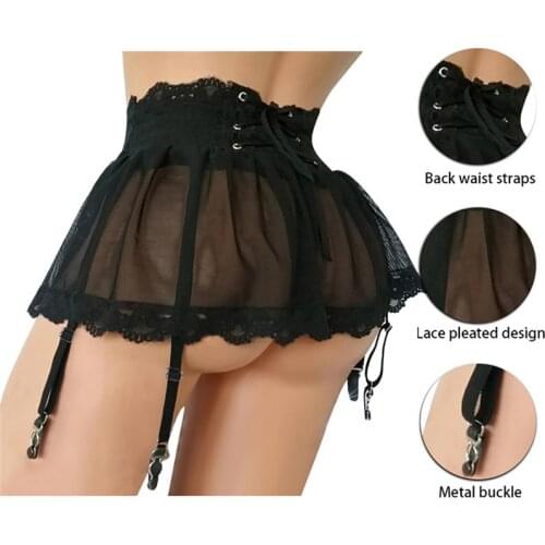 Womens High Waist Lace Bandage Sexy Mini Skirt Adjustable Garter Belt Short Dress With Four-breasted Girls Gift Ladies Lingerie