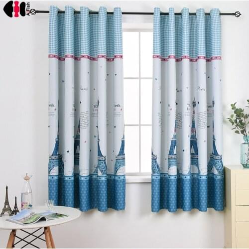 1 PCS W100xL200cm Iron Tower Printed Curtains For Children Boy Study Short Small Drapes PC015C