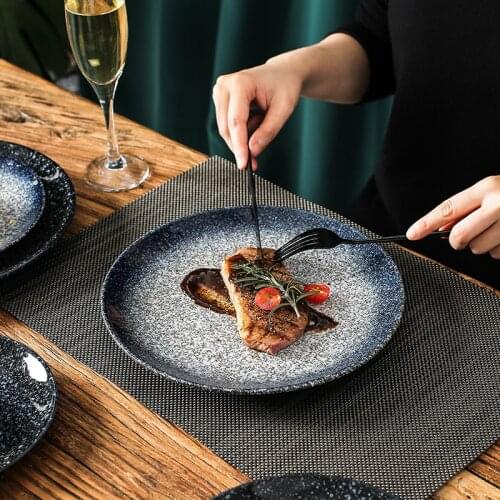 1pc Japanese Tableware Retro Home Pasta Breakfast Plate Flat Plate Western Steak Plate