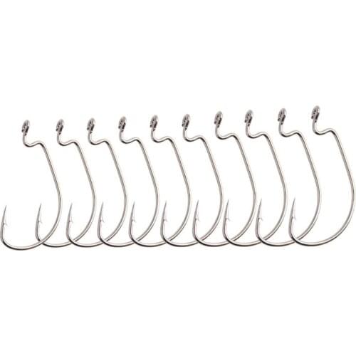 10Pcs/Bag Fishing Soft Worm Hooks High Carbon Steel Wide Super Lock Crank Fishhooks Lure Barbed Fishing Hooks Fishing Tackle