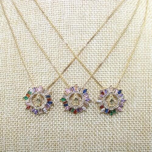 16inch 10pcs/lot New design rainbow religion cz necklace,cubic zircon component,popular women necklace cheap wholesale