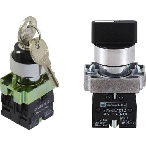 2PCS 22mm Locking 2 NO Three 3-Position, Keylock Selector Select Switch & Rotary Selector Select Switch