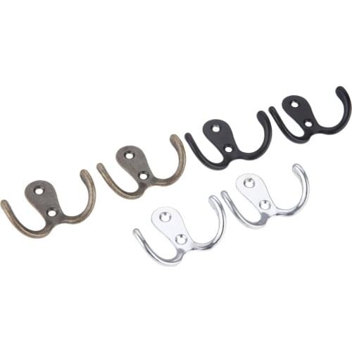 2Pcs Double Prong Coat Hook Hanger Pot Handbag Bag Wall Door Bath 2 Holes Hanger Hooks Antique Brass Hardware with Screw 55*41mm