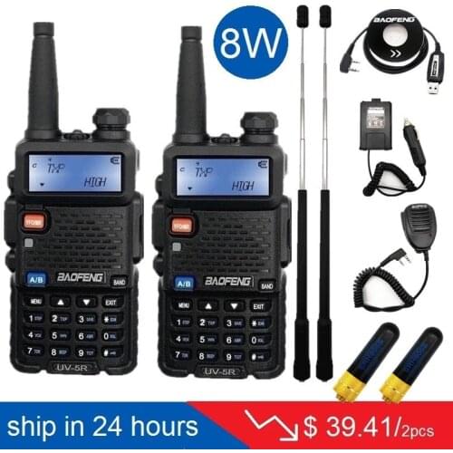 2pcs Walkie Talkies 8W Baofeng UV 5R 8 Watts Ham Radio Station VHF UHF UV-5R CB Radio Transceiver UV5R Portable Intercom 10KM