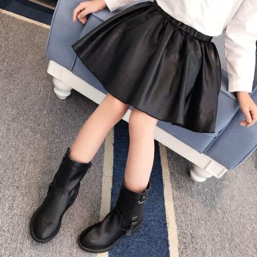 2020 Baby Girls Black Tutu Skirt 10 1 2 Years Old Fashion Children Kids Skirts Pu Faux Leather