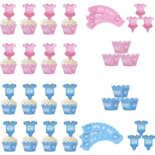 24pc/set Baby Shower Decorations Baby First Birthday Party Boy Girl Cake Border Inserting Cake Decoration Tools Pink Cake Topper