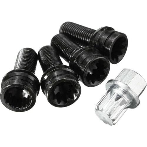 4+1M14 Black Steel Wheel Bolt With Lock Lug Nut Set With Key For VW Golf Jetta Beetle Passat Audi