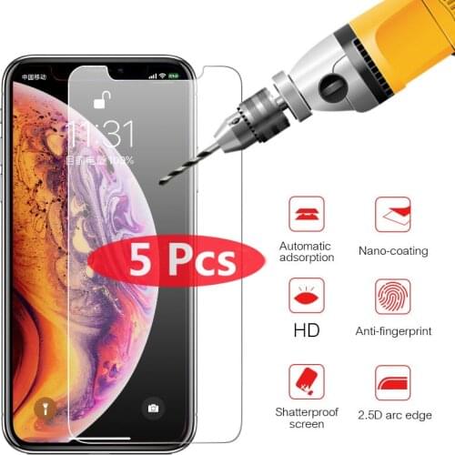 5Pcs Tempered Glass For iPhone XR XS Max X Screen Protector On iPhone 7 8 Plus Glass Film for iPhone 5 5S SE 6 6s 4S Protection