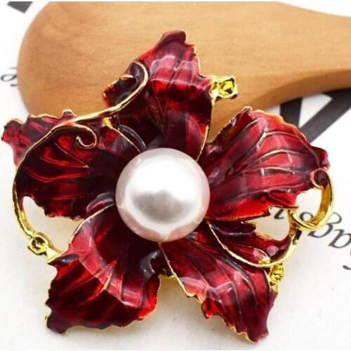 50pcs Red Flower Pearl Rhinestone Jewelry Alloy Applique strass Flatback Button Brooch Dancing Hairstyle Hairpin Hair Clip Decor