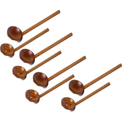 8.5 Inches Handcrafted Wooden Soup Spoon Ramen Ladle Strainer, Wooden Hot Pot Spoon Strainer Kitchen Tool Set of 8