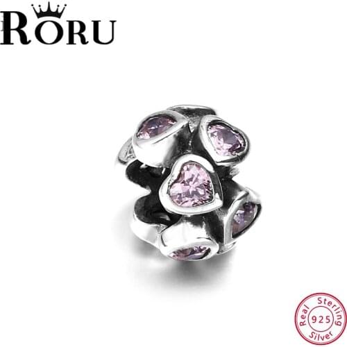 925 Sterling Silver Heart Shaped Bead Charm Charm Bracelet Necklace Valentines Day Gift