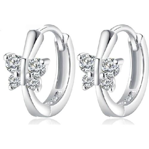 Free Ship Fashion Wholesale Jewelry 925 Sterling Silver Earring Embed Butterfly Circel Earrings For Women Accessories