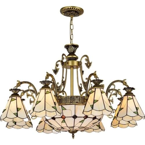 European Flower Glass Chandelier Living Room Pastoral Retro Dining Room Bedroom Lamps Mediterranean Color Chandelier