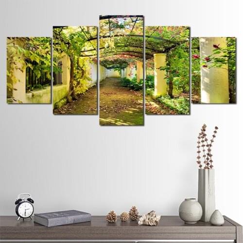 Hd Modern Landscape Canvas Painting Art Poster Garden Lush Plant Oil Painting Home Decoration Mural Five-Piece Set Without Frame