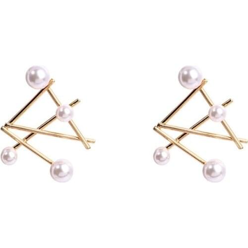 Fashion Girl Metal Irregular Earrings Simple geometric Hollow Pearl Earrings Needle Jewelry