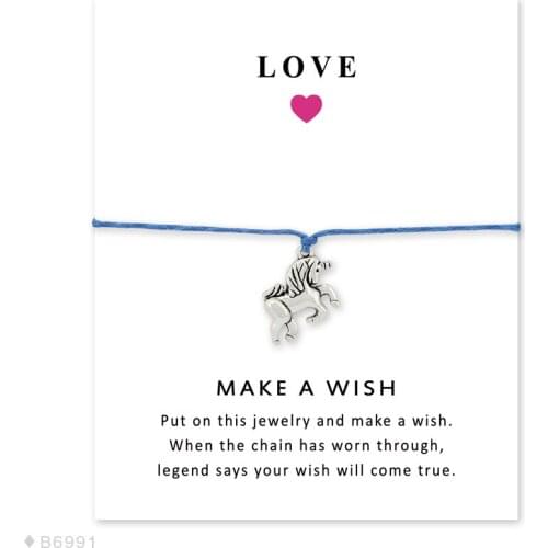 ISINYEE Fashion Silver Unicorn Charm Bracelets For Women & Men Make A Wish Card Rope Bracelets Lucky String Gifts For Christmas