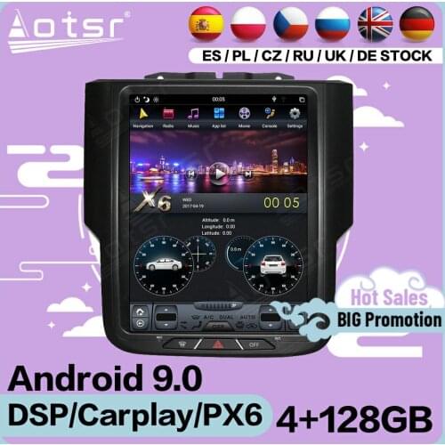 4+128G Tesla Screen Multimedia Stereo Android Player For Dodge RAM 1500 2014 2015 2016 2017 2018 GPS Navigation Radio Head Unit