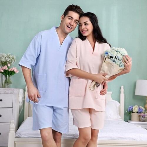 Man Homewear Lovers Sweat Steamed Clothes 2PCS Pajamas Set Plus Size 100% Cotton Waffle Sauna beauty Suit Casual mens pijama